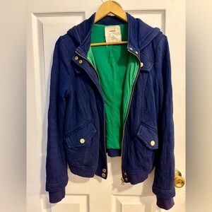 Anthropologie Navy Bomber Jacket with Green Lining